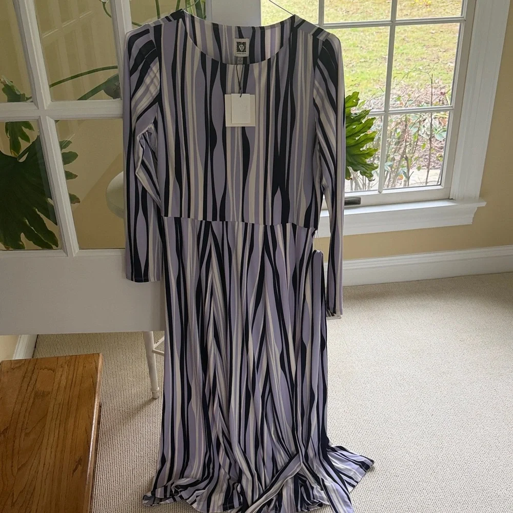 Anne Klein Lavender, Black & White Striped Long Sleeve Maxi Dress 🌿 - Picture 3 of 7